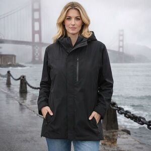 32° COOL Women’s Black Zip Up Windbreaker Jacket Size L Hooded Lightweight